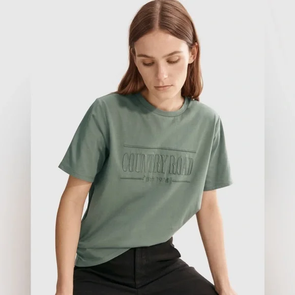 Country Road Tee T-Shirt Olive Green Signature Logo Relaxed Fit Size XXS 6/8 - Picture 1 of 12